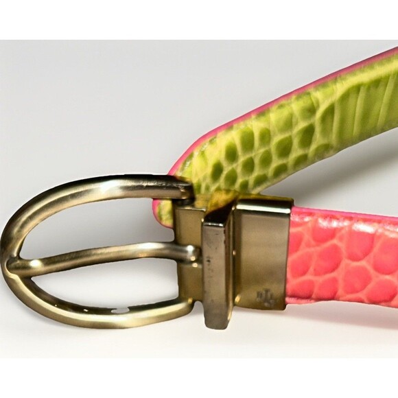 LAUREN Ralph Lauren‎ Reversible Belt Pink Green Crocodile Embossed Sz S - Picture 6 of 7